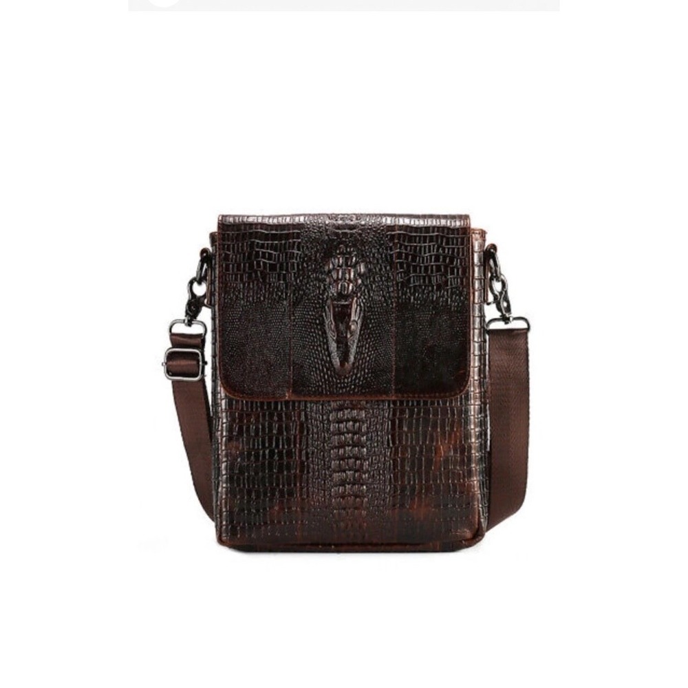 100% Genuine Leather Unisex Shoulder Bag Crocodile Pattern Bag 11" Messenger Bag - Picture 2 of 16